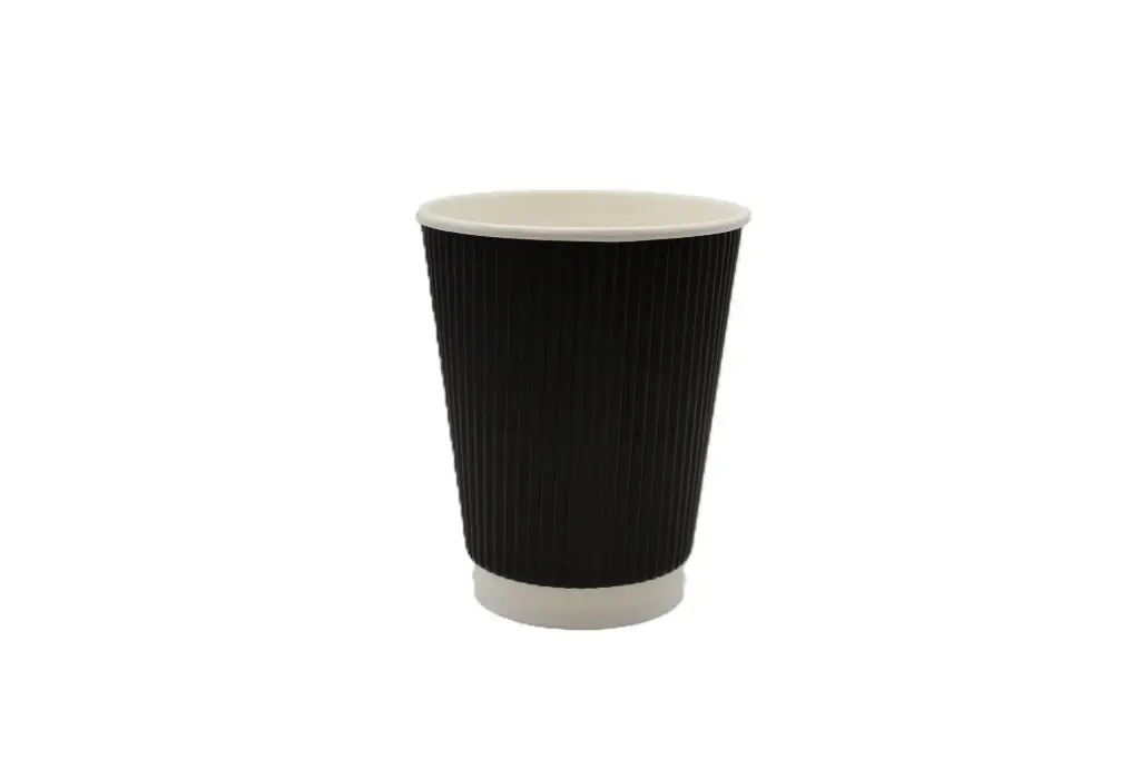 250ml/8oz FSC Black Triple Wall Ripple Paper Coffee Cup Pk25