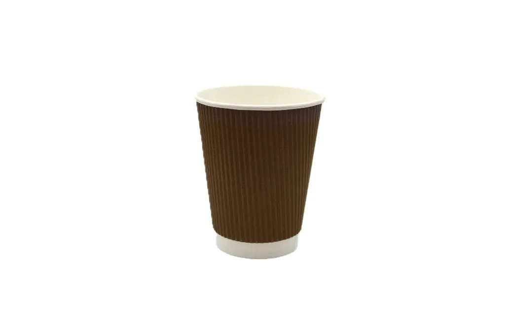 350ml/12oz FSC Brown Triple Wall Ripple Paper Coffee Cup Pk25