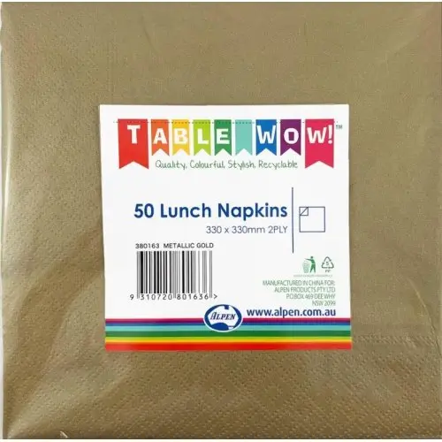 Metallic Gold Lunch Napkin 33X33cm 2ply P50