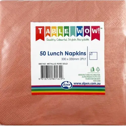 Metallic Rose Gold Lunch Napkin 33X33cm 2ply P50