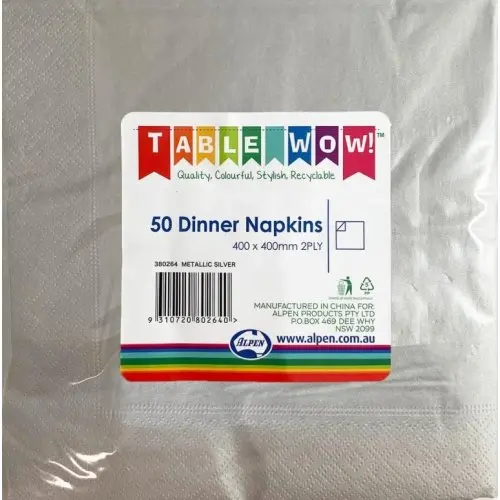 Metallic Silver Dinner Napkin 40X40cm 2Ply P50