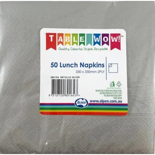 Metallic Silver Lunch Napkin 33X33cm 2ply P50