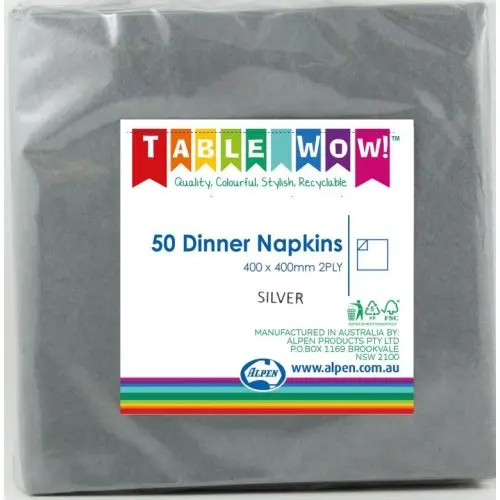 Silver Dinner Napkin 40X40cm 2Ply P50